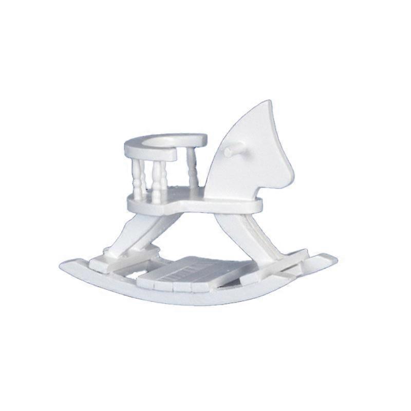 دمى البيت الجلوس على حصان هزاز خشبي أبيض 1:12 ملحق الحضانة