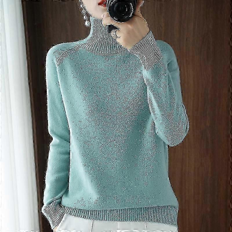 Forår, efterår og vinter Kashmirtrøje til kvinder Turtleneck Pullover Slank ensfarvet varme af høj kvalitet H
