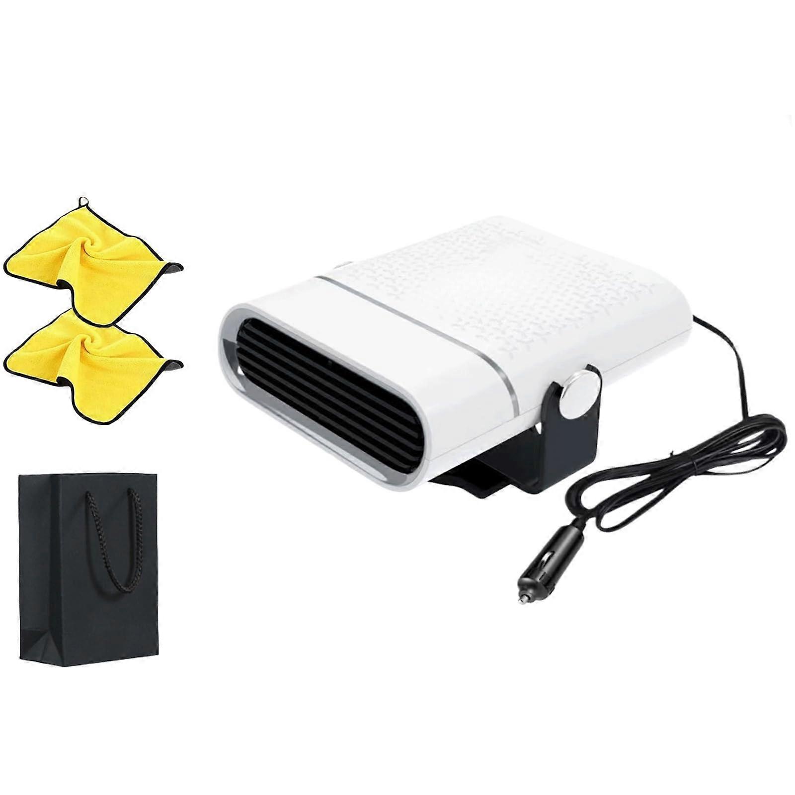 Portable 12V Car Heater and Defroster, 360° Rotating Fast Heating Fan for Windshield, RV, SUV, Truck (White)