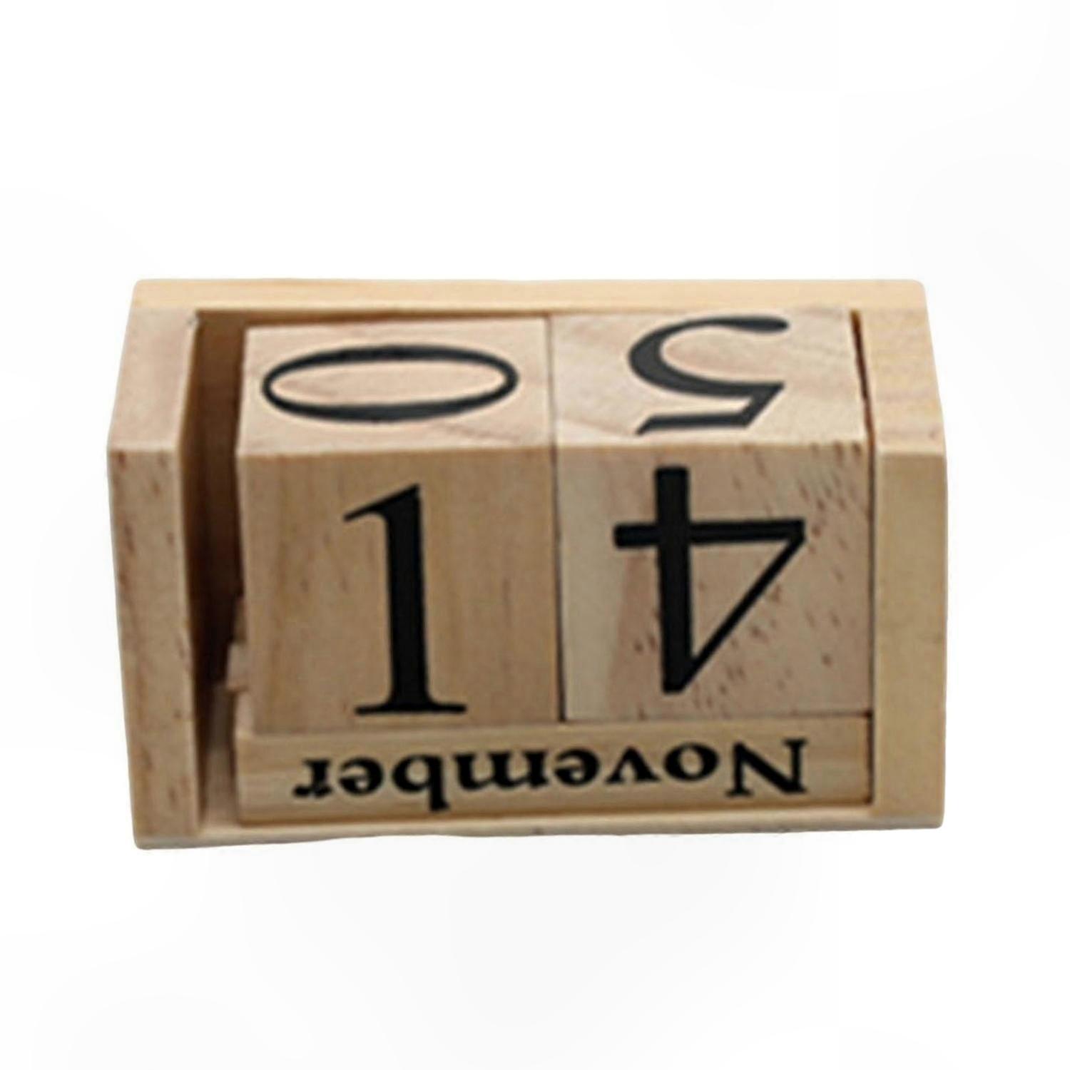 Rustic Wooden Desk Calendar with Reusable Month and Date Display Blocks