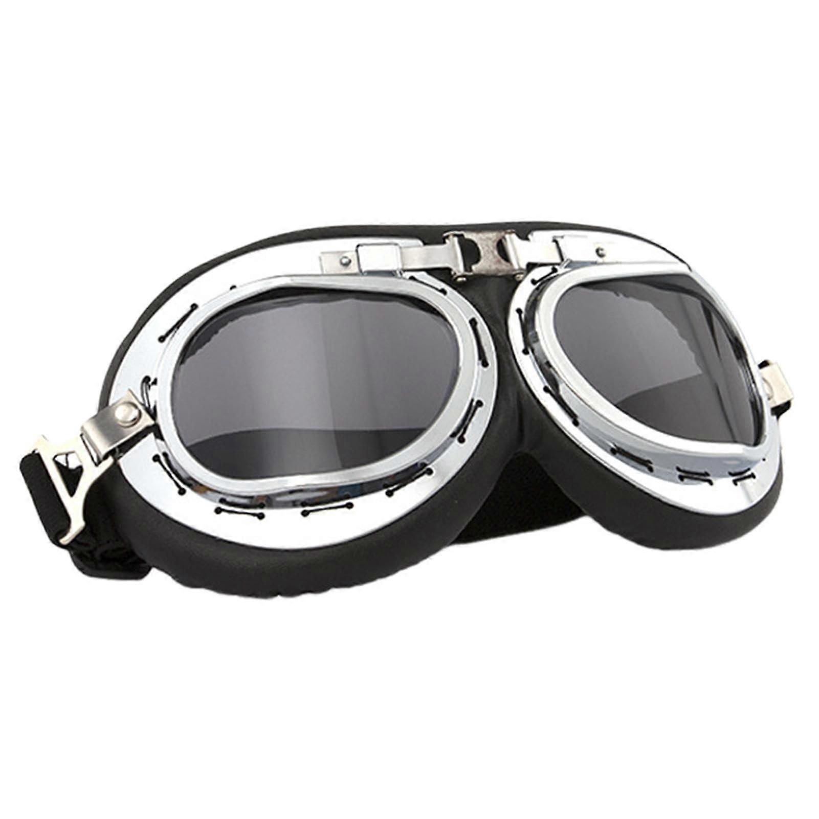 Motorcycle Goggles Retro Aviator Style with Adjustable Strap Fit for OffRoad Cycling Riding Gray