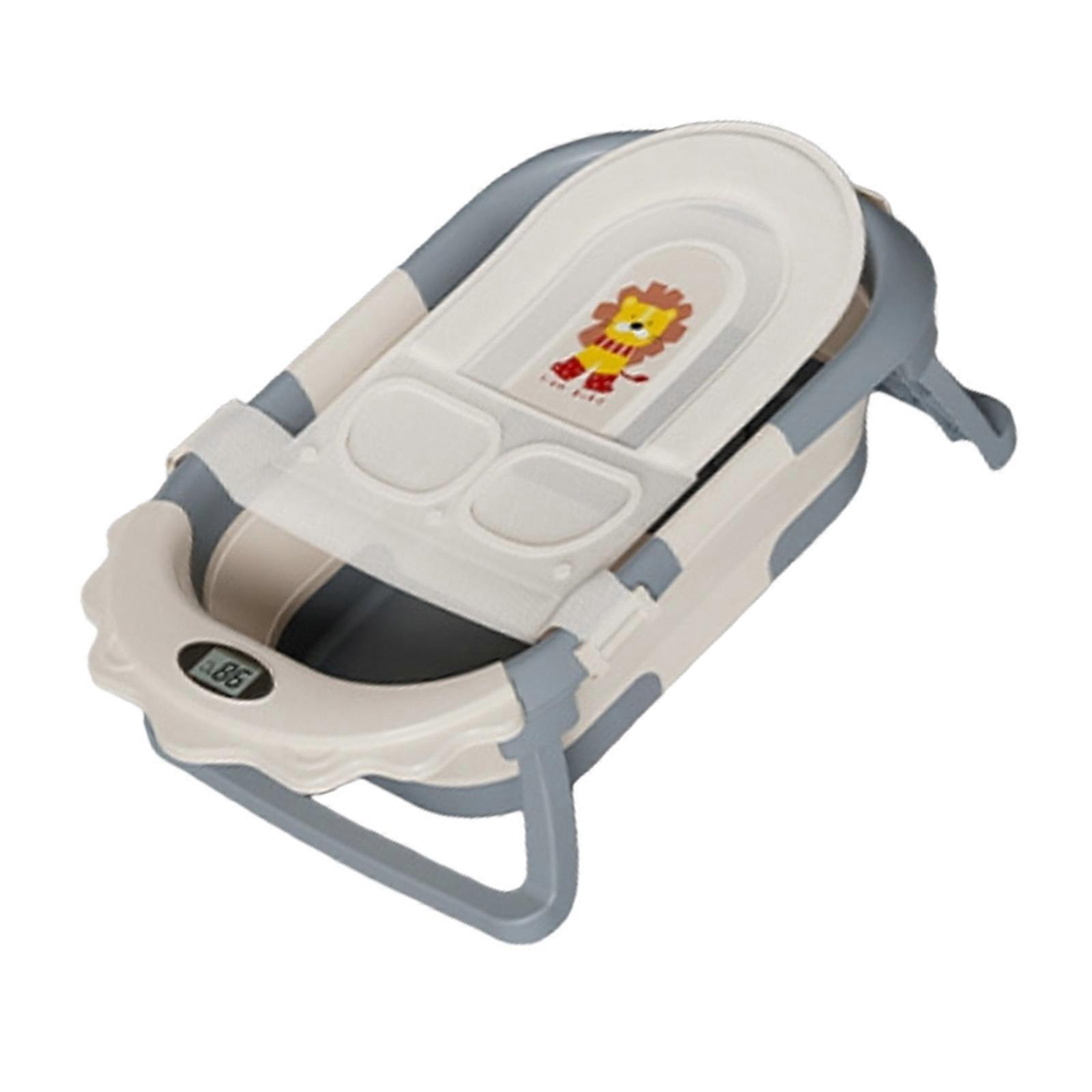 Foldable Infant Bathtub Highlighting Built In Heat Alert Ergonomic Design Secure Base for infant to Baby Portable Bath  Gray
