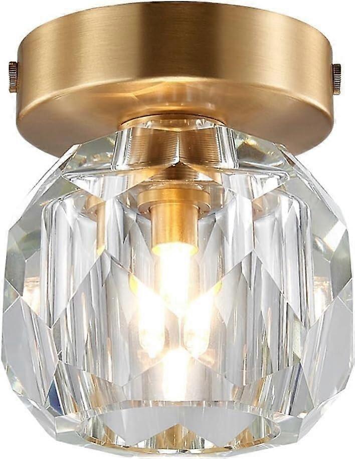 Brushed Brass Crystal Semi Flush Mount Ceiling Light Fixture for Hallway or Entryway
