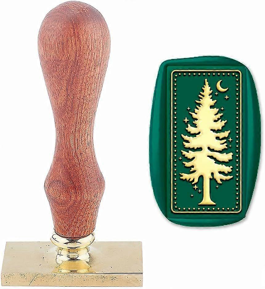 Pine Tree Wax Seal Stamp Replaceable Envelopes DIY Seal Stamp Christmas Tree Rectangle Brass Head Wooden Handle for Gift Wrap Birthday Party Invitatio