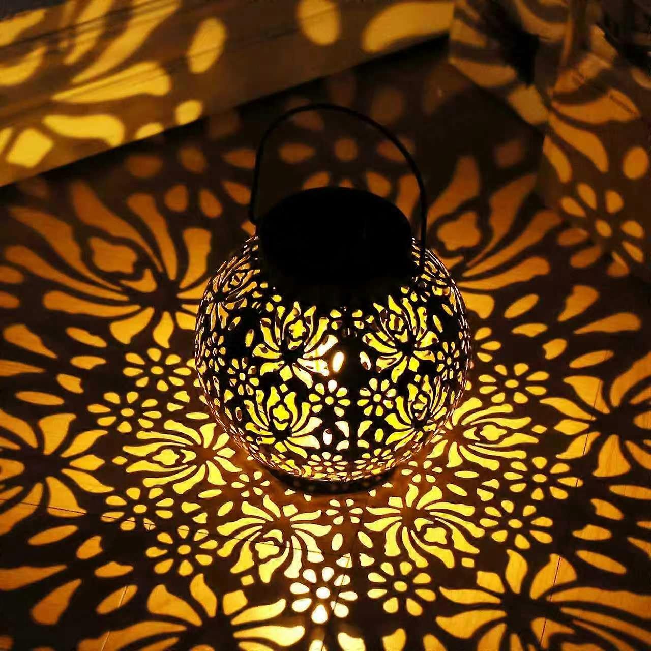 2 Pack Solar Lanterns Outdoor with Elegant Rose Pattern, 100LM IP65 Waterproof Hanging or Tabletop Patio Lights