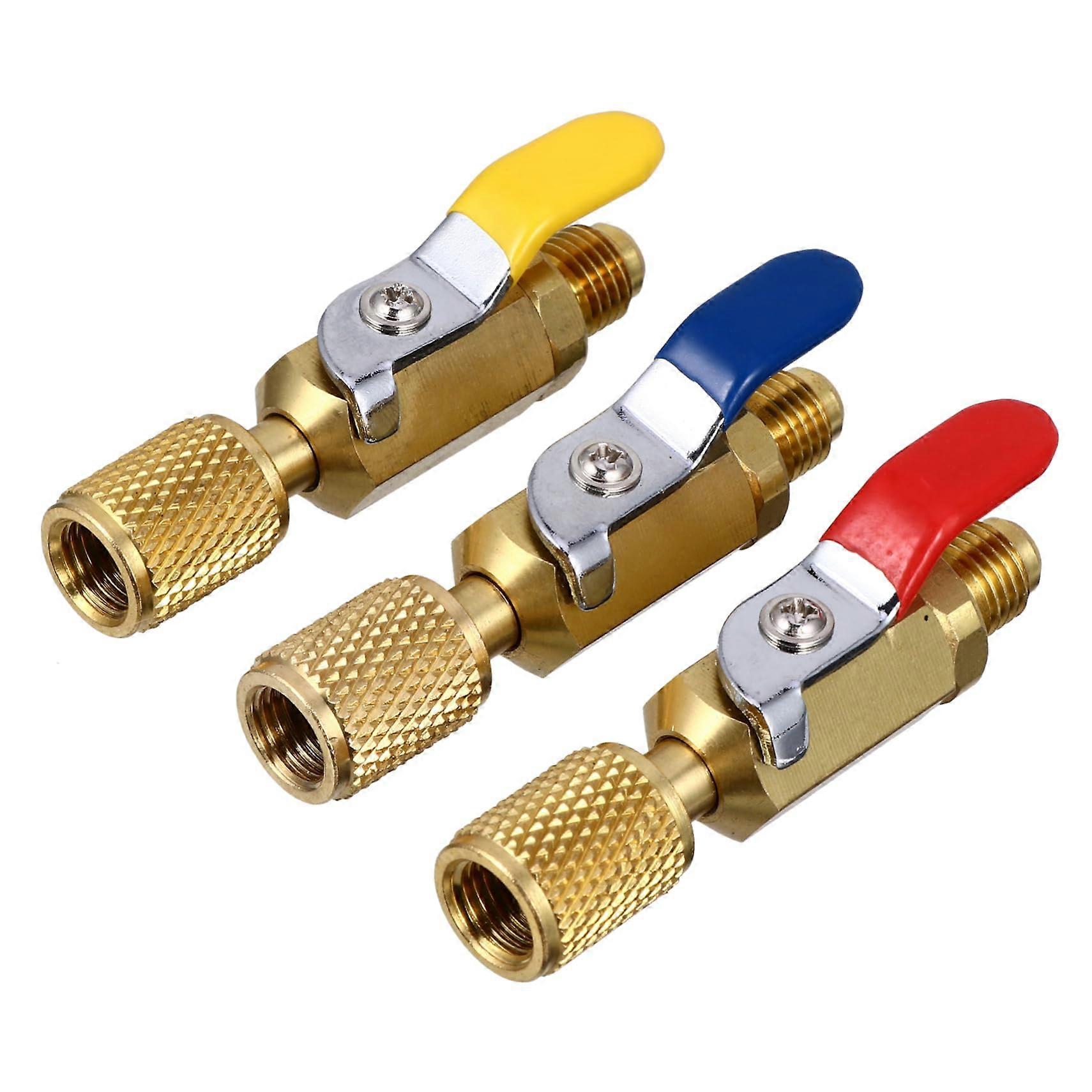 Brass Shut Off Valves 3Piece Set for Refrigeration, Durable Compact Ball Valves for Charging Systems, Easy Installation
