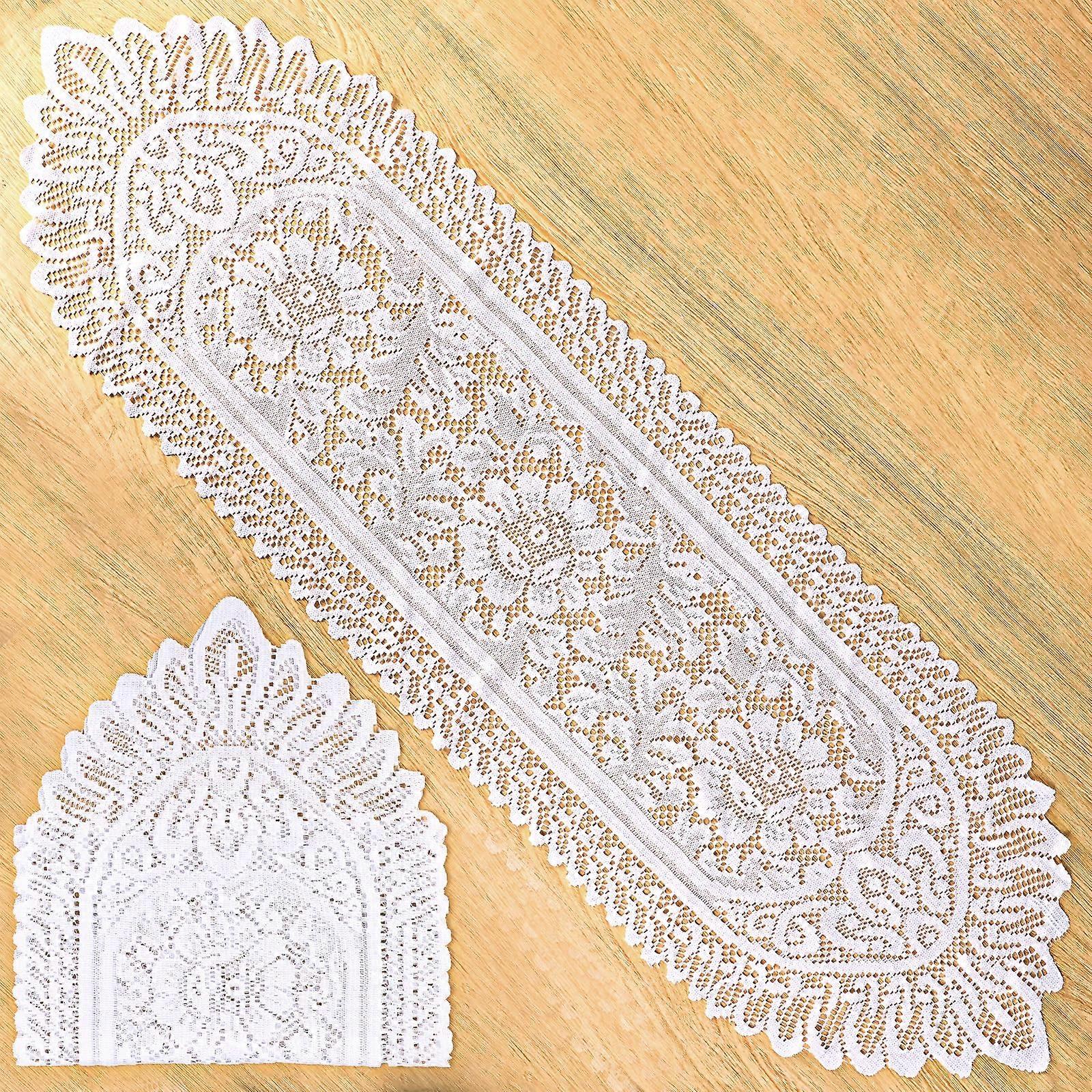 2 Pack White Lace Table Runner 13 x 45 Inch Cotton Crochet Rectangular Set for Wedding Decor