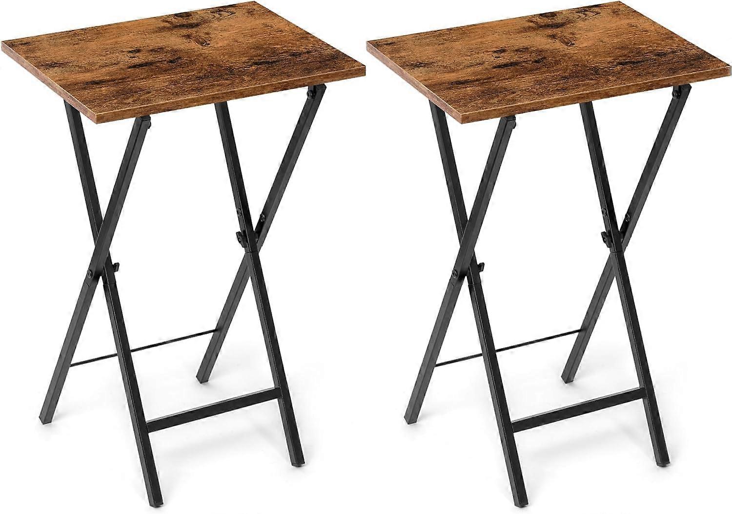TV Tray Table Set of 2, Rustic Brown Folding TV Trays with Sturdy Metal Frame for Couch or Bed