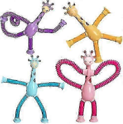 4pcs伸縮式吸盤キリンのおもちゃ、キリンのおもちゃ感覚玩具TW
