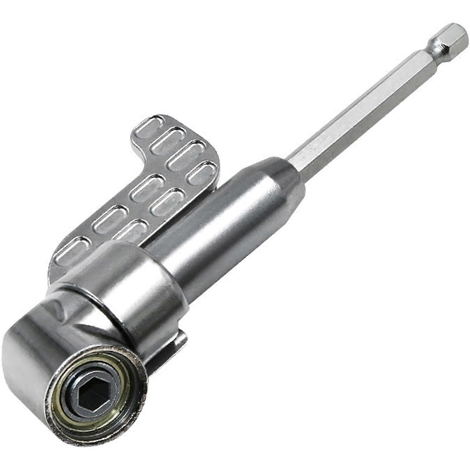 105 Degree Right Angle Drill Adapter with Magnetic Bit Lock, Hex Shank Extension for Tight Spaces, Silver