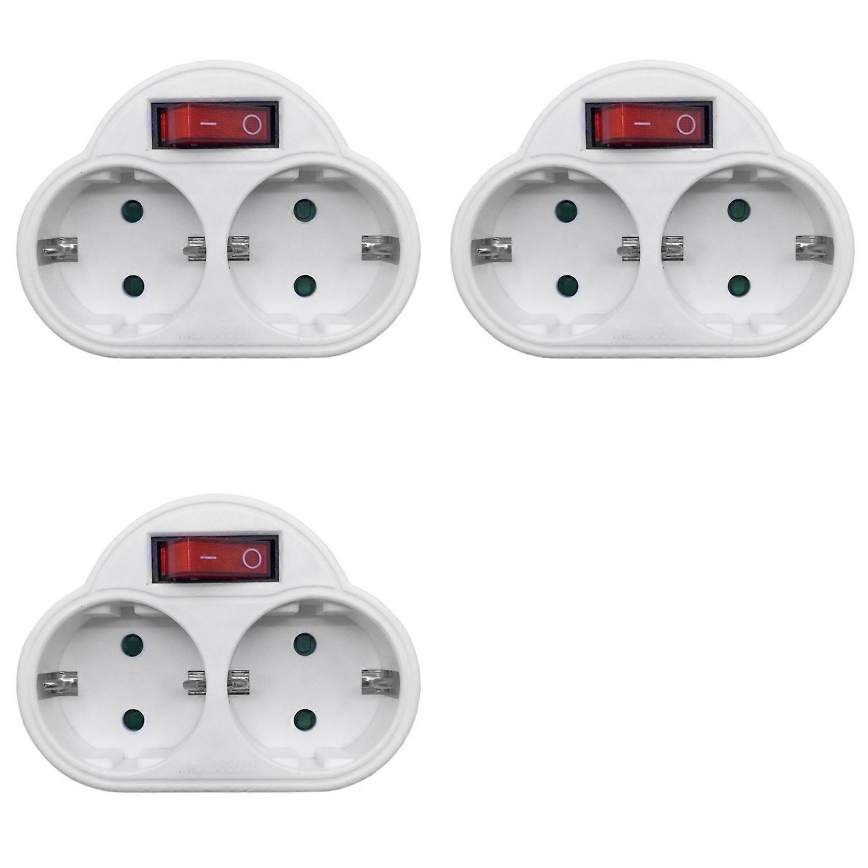 3X EU Standard Multiple Plug 250V 16A Double Socket with Outlet Switch Plug Power Adapter Socket EU Plug