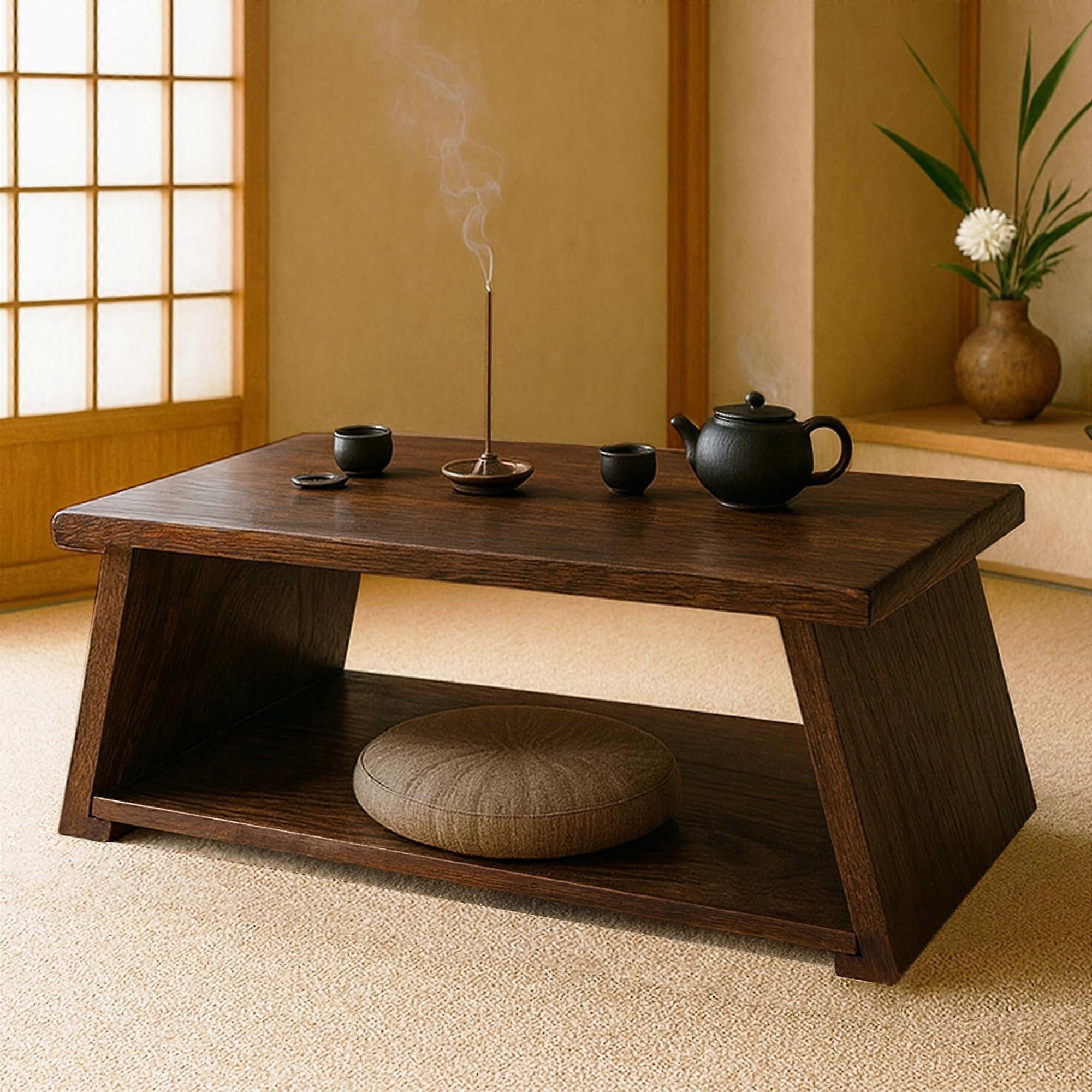 Japanese Low Floor Table Tatami Coffee Table Foldable Paulownia Wood with Storage for Meditation