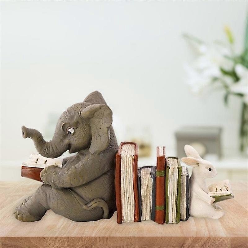 Statue d'apprentissage de lecture d'��l��phant et de lapin, serre-livres en r��sine, d��coration d'animal, d��coration de maison
