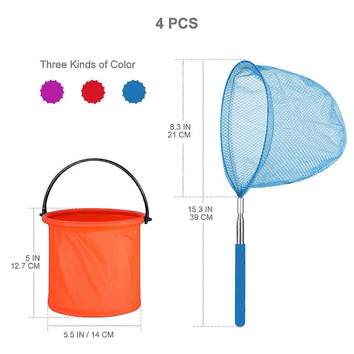 Fishing Net Catching Net for Fish and Bugs with 4Pcs Stretchable Handle Nets