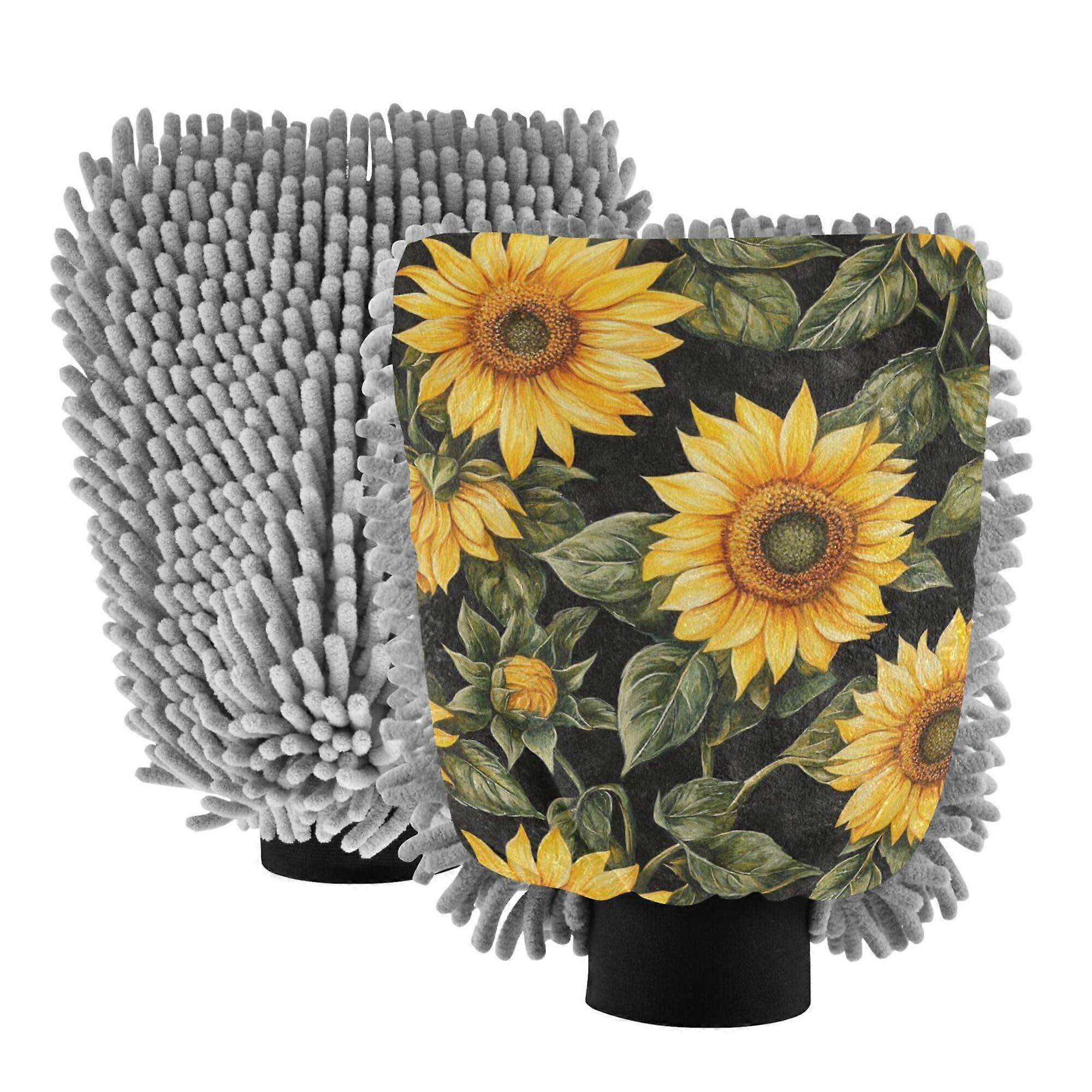 Microfiber Car Wash Mitt 2 Pack Scratch DoubleSided Chenille Glove with Elastic Cuff 7'x10.2'