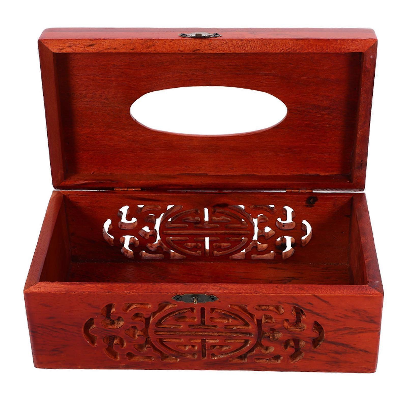 Retro Design Tissue Container For Office Use Red Wooden 1Set