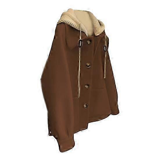 2025 Women Woolen Jacket Fake Two-piece Patchwork Plus Size Double-breasted Drawstring Coat Loose