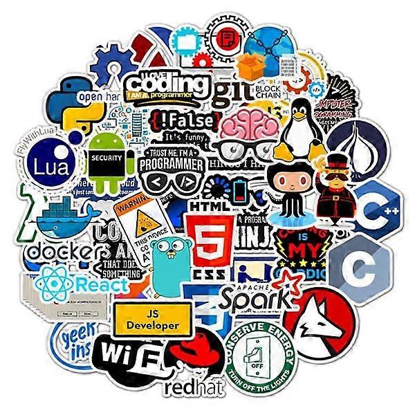 50 computer stickers, self-adhesive and waterproof, various patterns, strong adhesion, DIY doodles, programmer programming theme.
