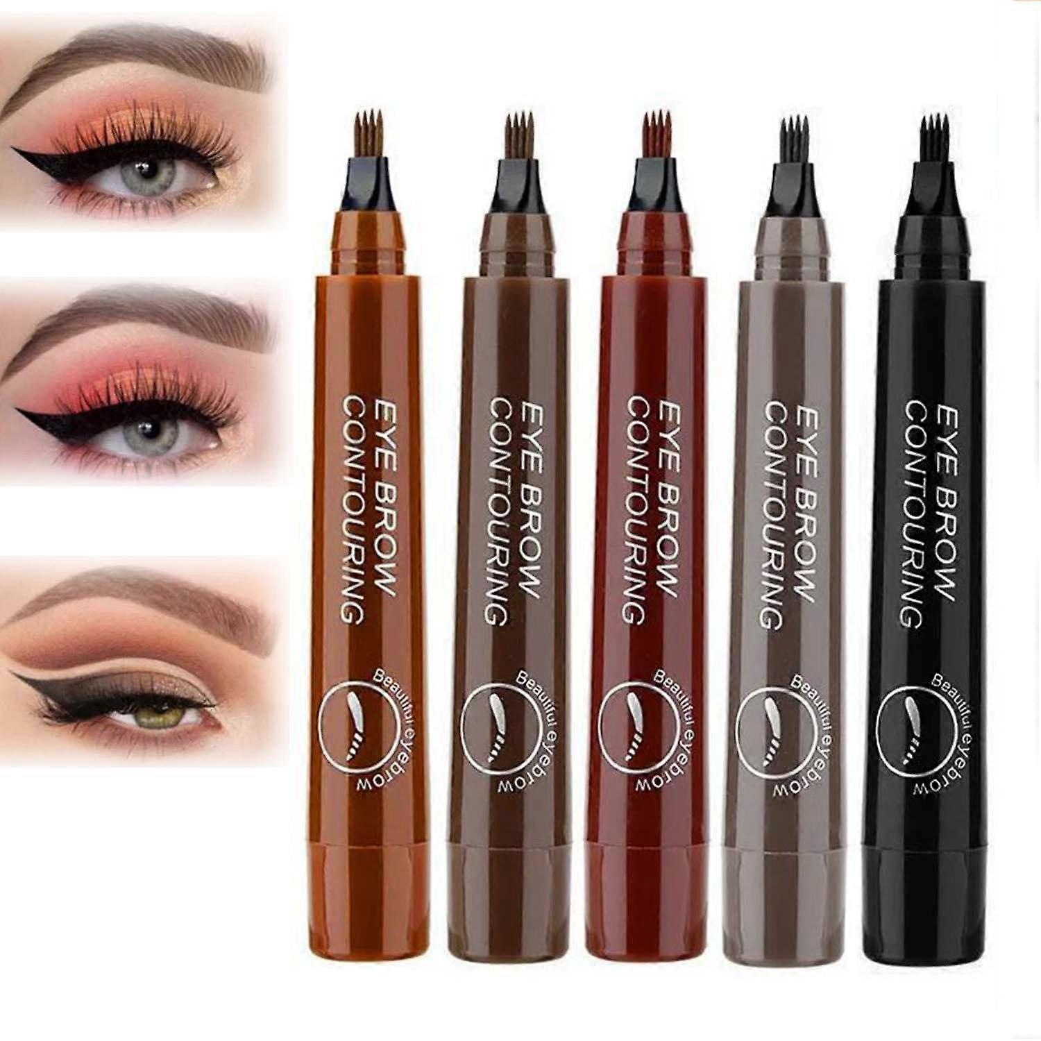 Waterproof 3D Microblading Eyebrow Pen Reddish Brown with Four Fork Tip for Natural Brows