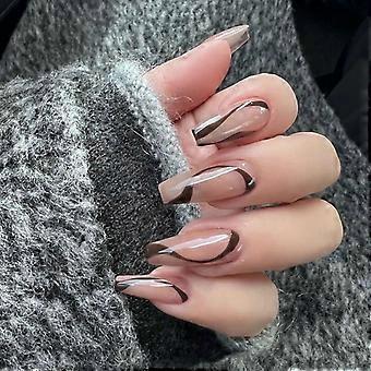 French Ballerina Press On Nails Full Cover Coffin Fake Nail Tips with Glue DIY Salon Style Set A18