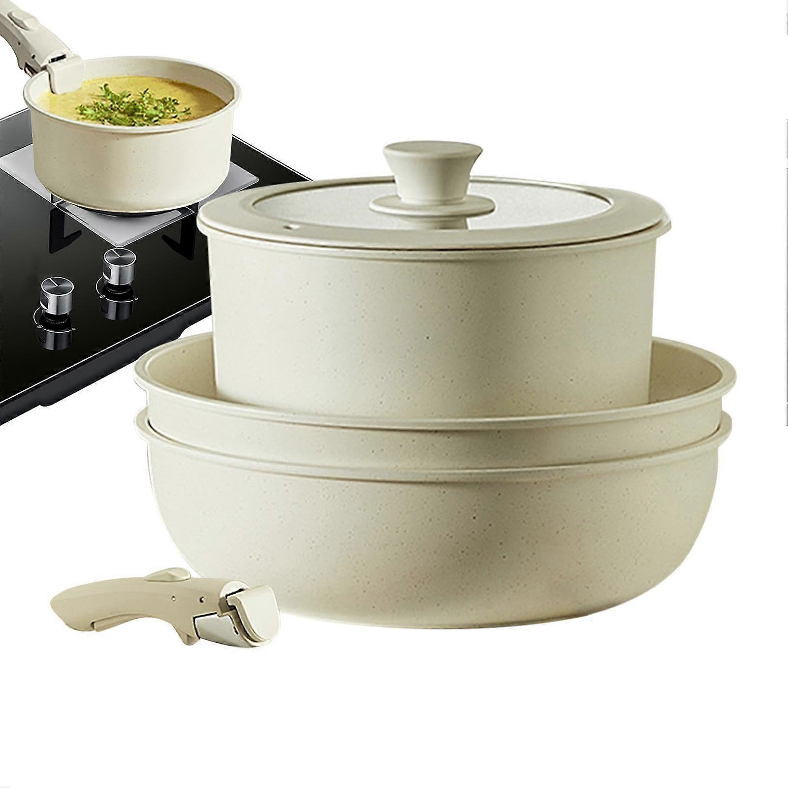 Nonstick Cookware Set with Removable Handles, 5 Piece Stackable Pots and Pans for RV and Home