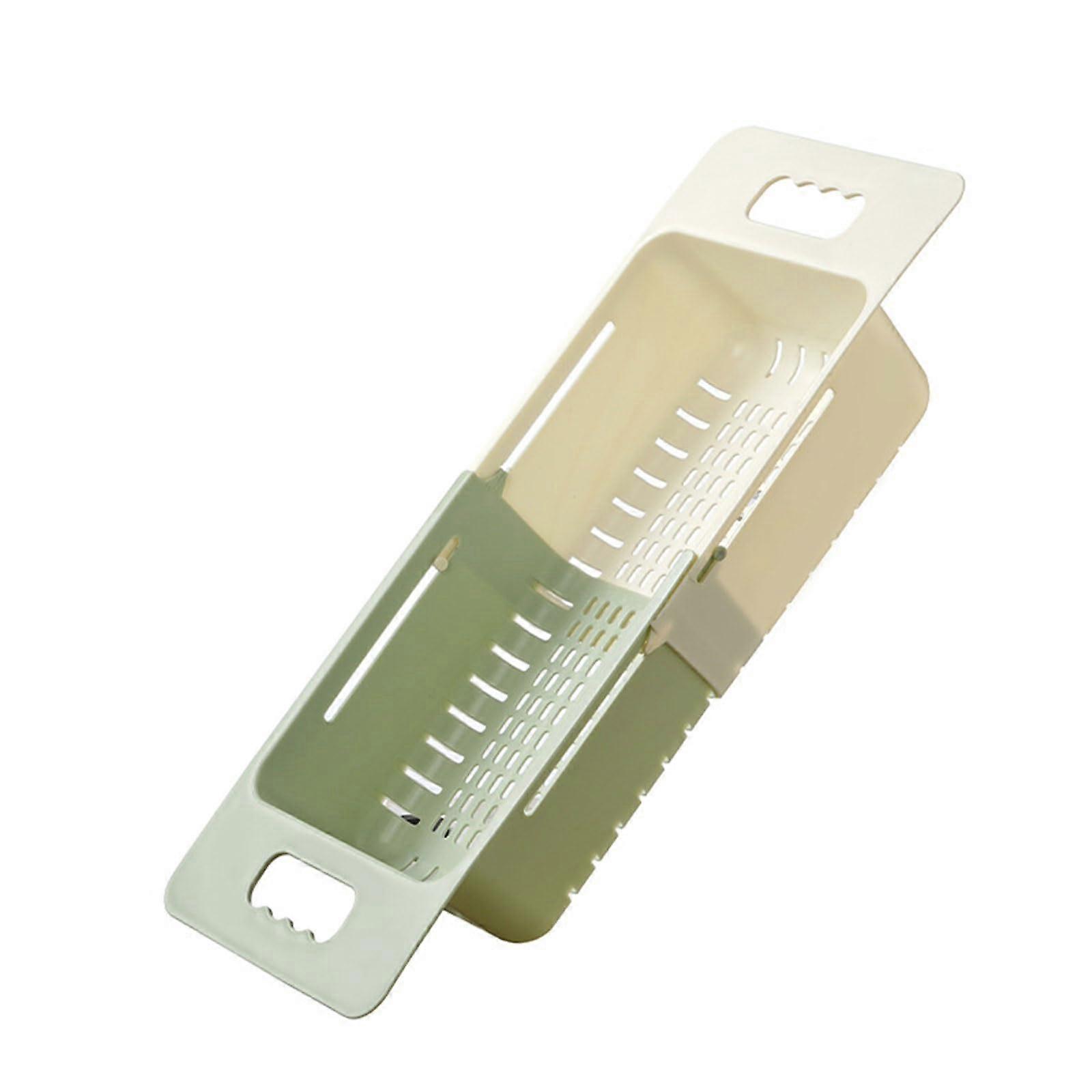 Expandable Sink Colander Basket Adjustable Over Sink Strainer for Vegetables Kitchen Storage Green and White