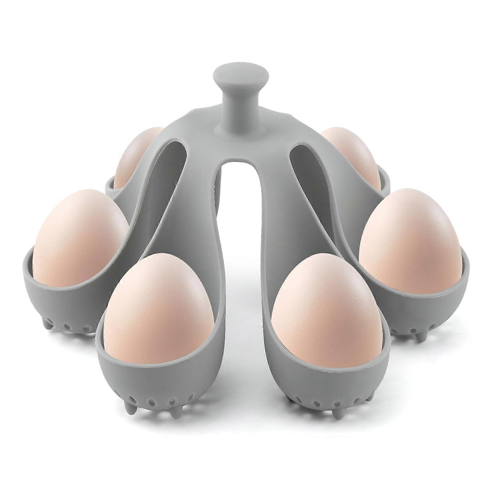 Silicone Egg Boiler Rack Holds 6 Eggs with CoolTouch Handle for Quick Egg Boiling  Grey