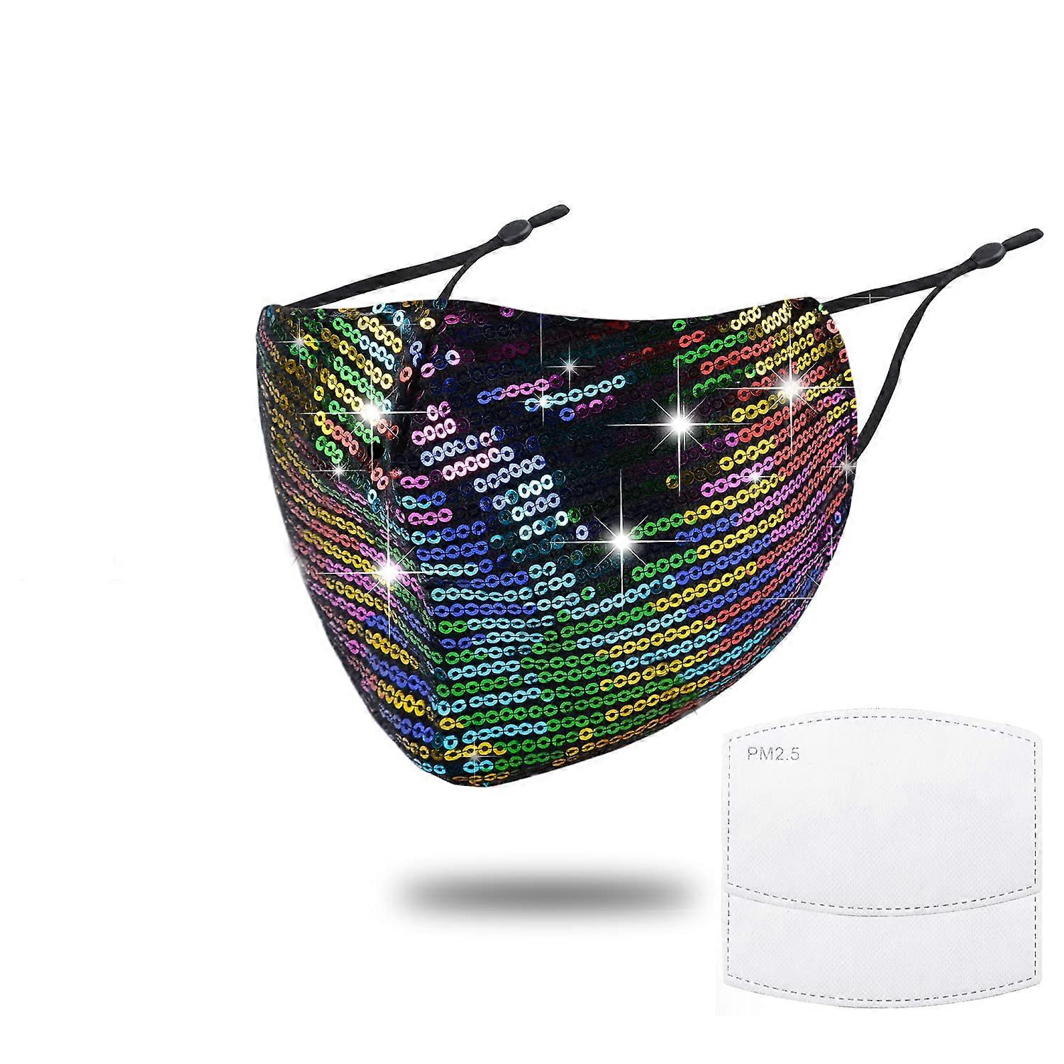 Sequin Face Mask with Filter, Glitter Sparkle Design, Washable Reusable Cotton, Adjustable Loops