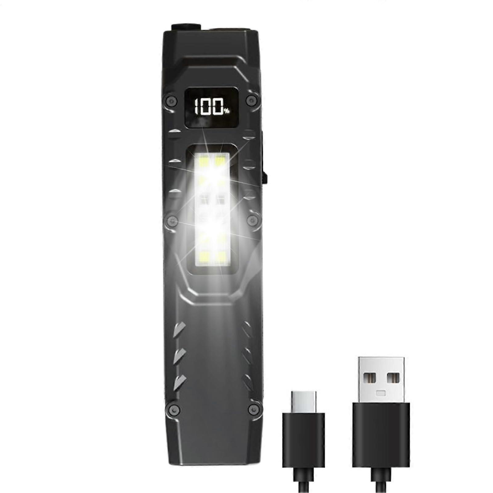USB Rechargeable LED Work Flashlight with Power Display and Clip for Camping and Outdoor Use
