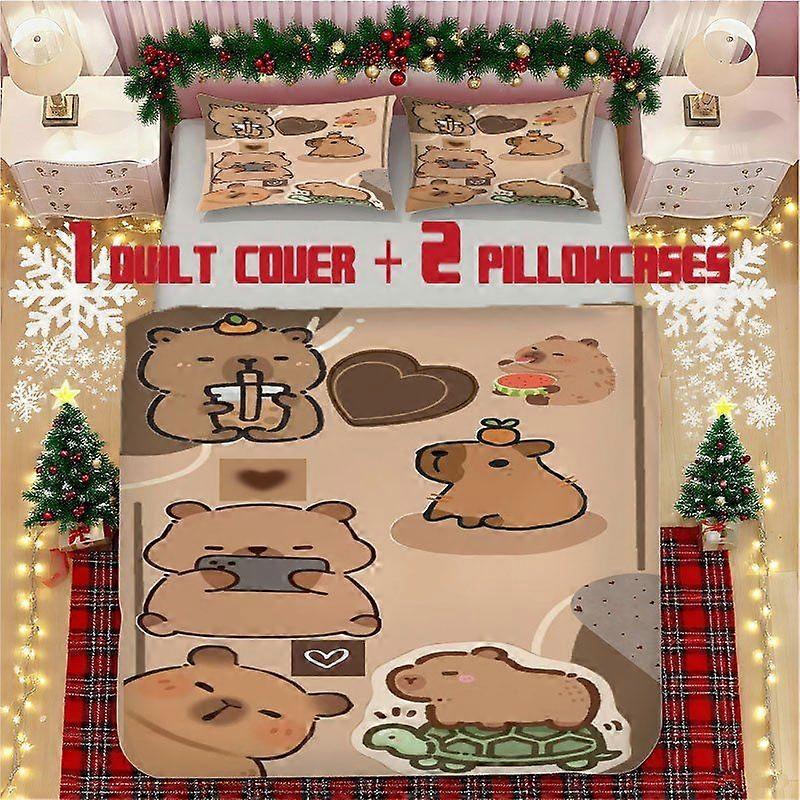 Capybara Drinking Soft Printed Bedding Set Polyester Fabric Decorative & Warm