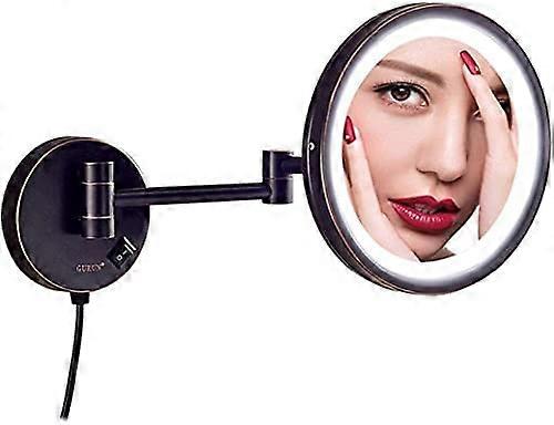 LED Wall Mounted Makeup Mirror with Shadow Lighting, Extendable Arm, Black 10 Inch