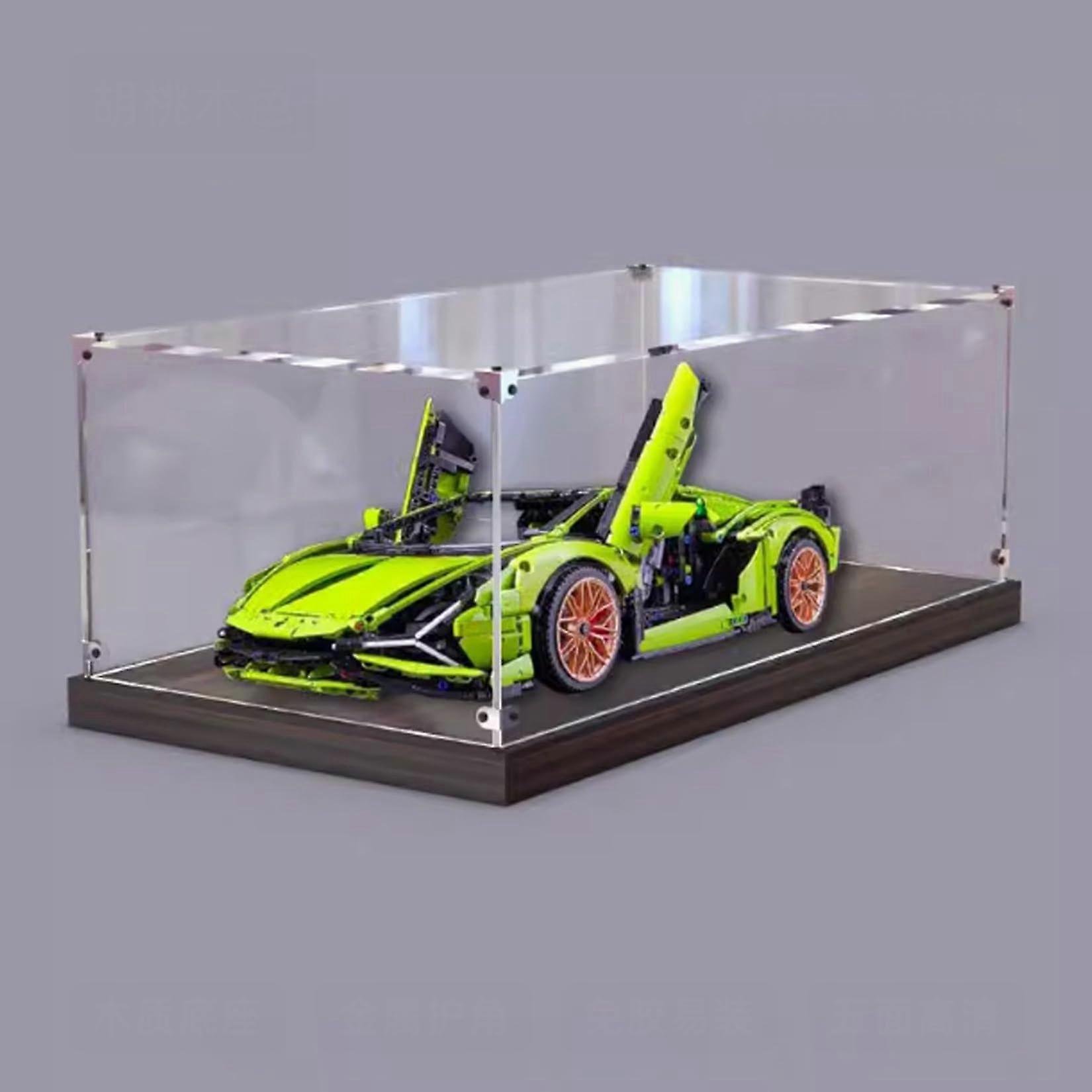 Display Case with Clear Dustproof Protection, Walnut Base Acrylic Showcase, UV Blocking for  42115
