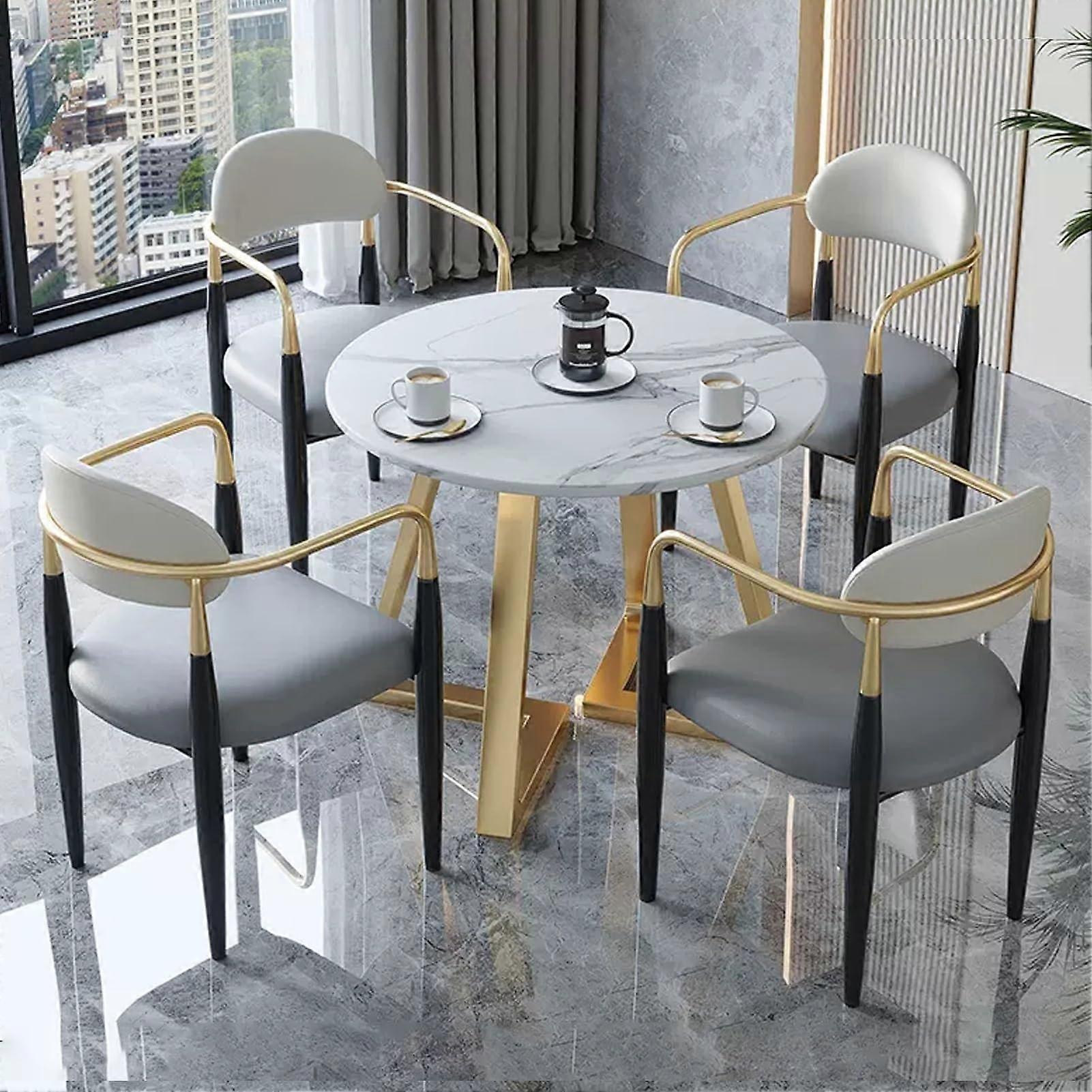 Round Dining Table Set with 4 Chairs, Space Saving Design for Office, Kitchen or Lounge, Gray