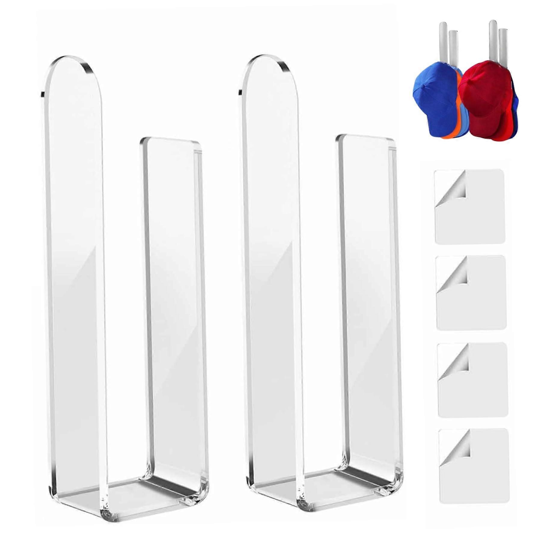Hat Hooks for Wall, 2PCS Clear Acrylic Baseball Cap Holder, SelfAdhesive Space Saving Organizer