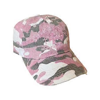 Moderne Baseballkappe im Camouflage-Look mit gesticktem Schriftzug, Used-Look, Sonnenschutzkappe für Damen und Mädchen, Freizeit- und Reisebekleidung, Rosa