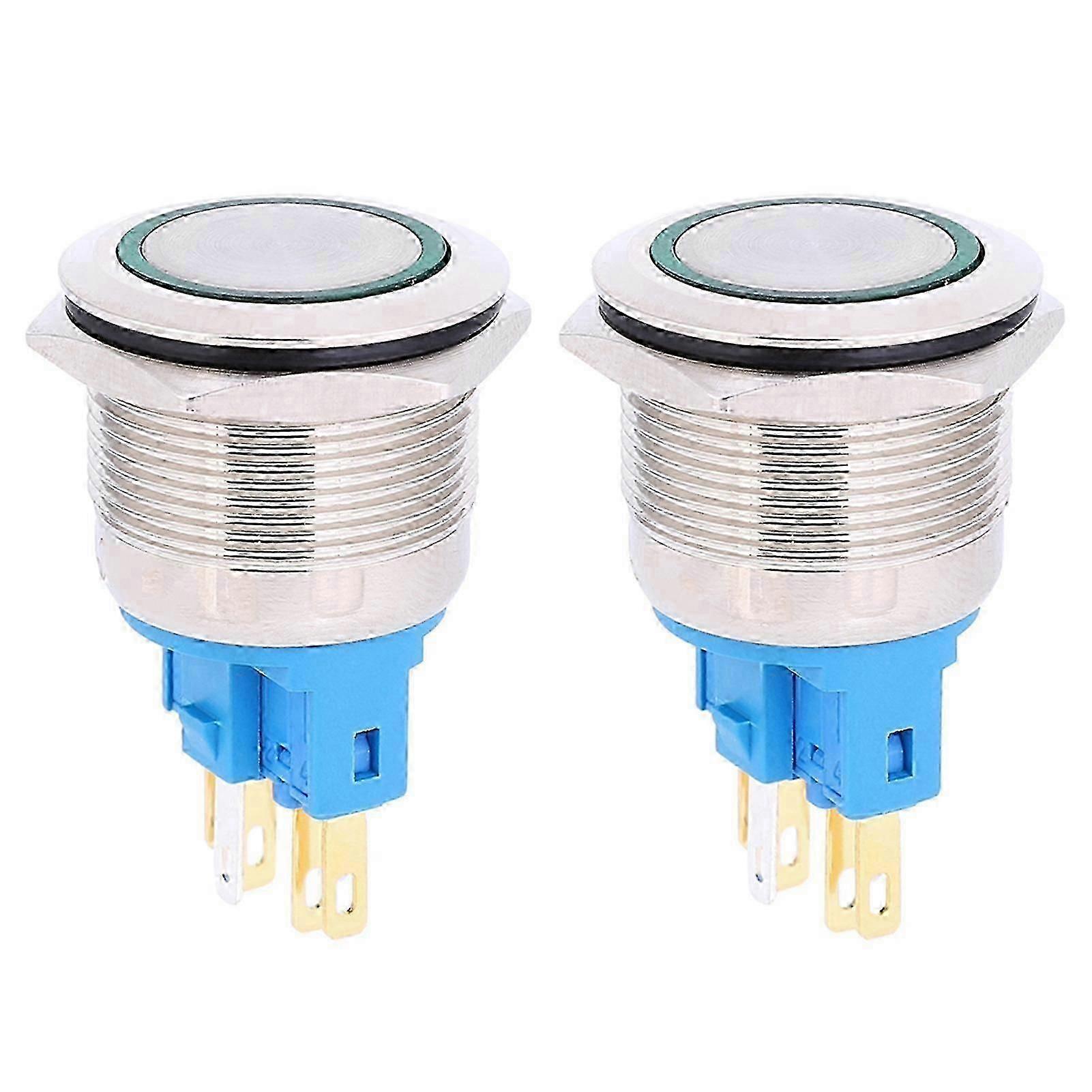 2Pcs DC3-6V 22mm 6-Pin Self-Locking Push Button Switch (Green)