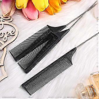 Namotu 3 Packs Rat Tail Comb Steel Pin Rat Tail Carbon Fiber Heat Resistant Teasing Combs With Stainless Steel Pintail (black)