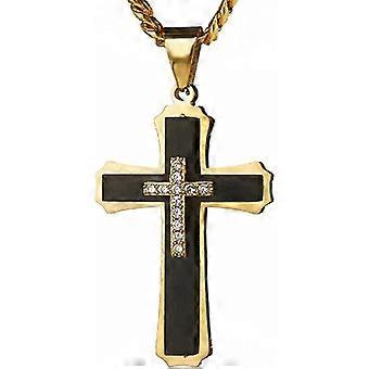 Colgante de cruz helada de oro de 18 quilates 316L Collar de cadena de eslabones cubanos de acero inoxidable para hombres y mujeres