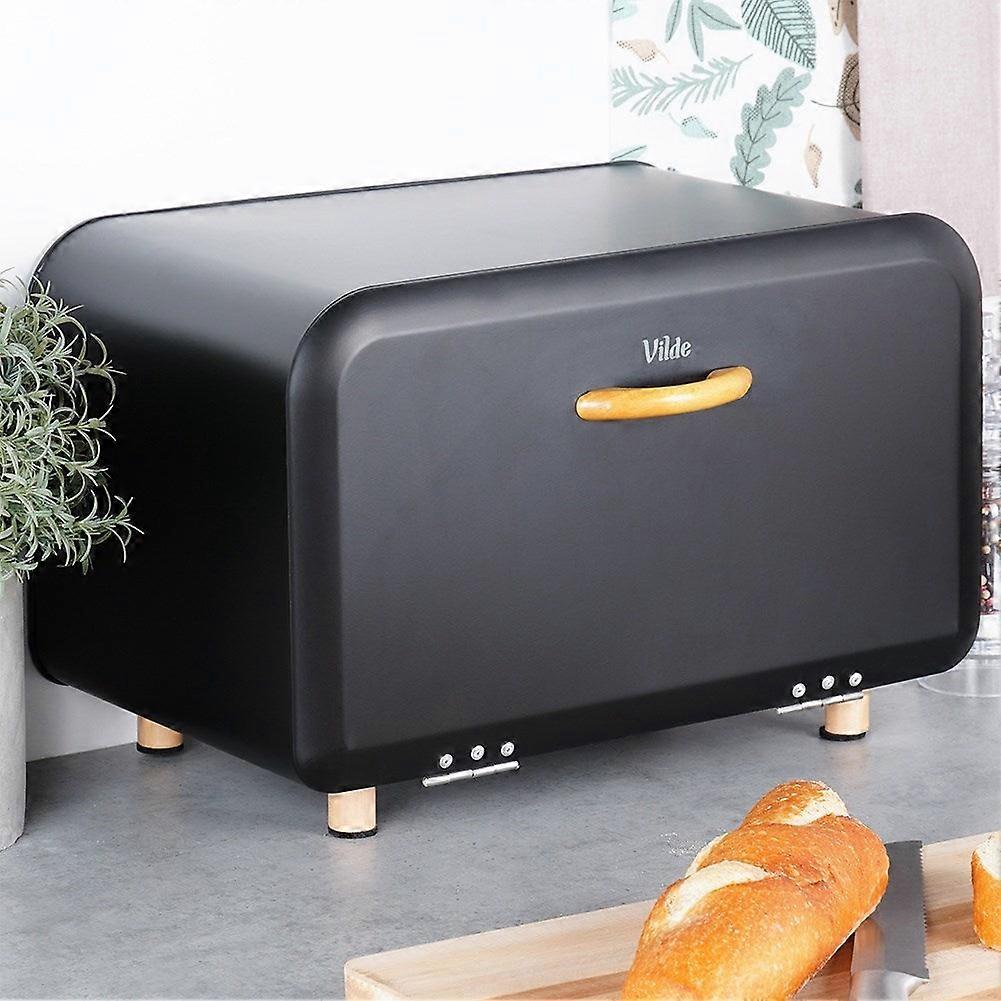 Black metal bread bin 35.5x21x23.5 cm