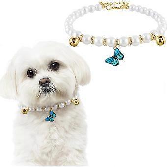 Dog Cat Pearl Collar Necklace, Adjustable Beaded Pet Collars Delicate Cat Wedding Collar Jewelry for Girl Cat Puppy Dogs Accessories (Snow White) Snow