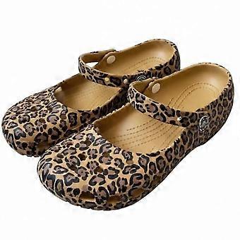 Women's Brown Leopard Print Ballet Style Slip-On Clogs, Size 36 EU, Comfortable Animal Print Casual Footwear