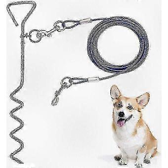 w Heavy Duty Dog Tie Out Cable and Stake with Spring for Medium to Large Dogs Up to 125 lbs, Perfect for Yard, Camping and Outdoor Use,L