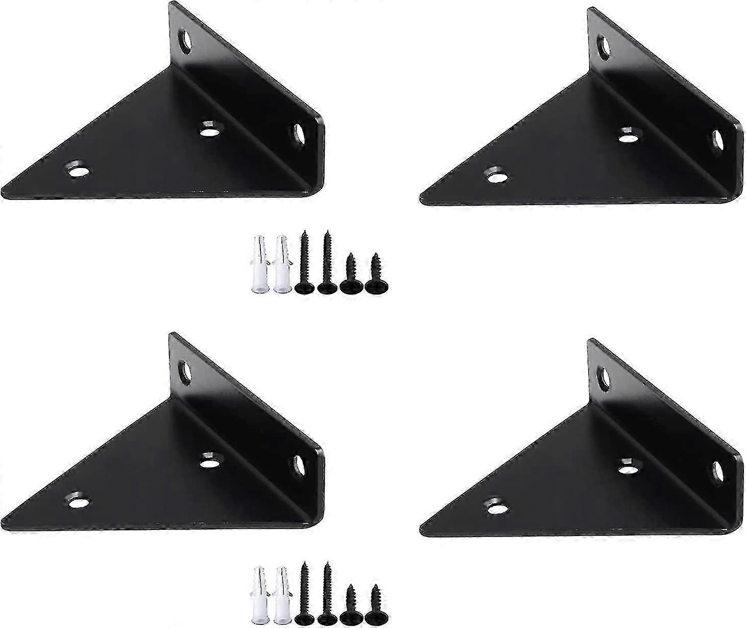 4pcs Floating Shelf Support Brackets with 16 Screws Black