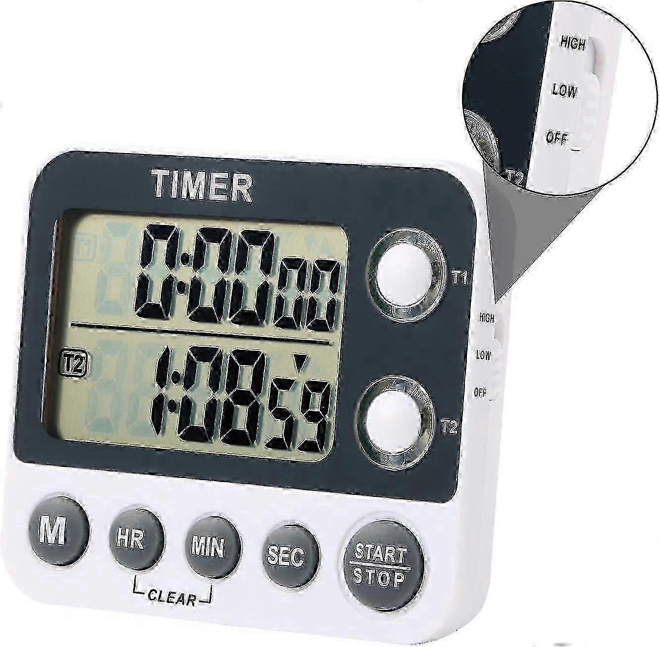 Digital Kitchen Timer Magnetic Large Screen Countdown Timer Clock 2 Channel Groups 99 Hours
