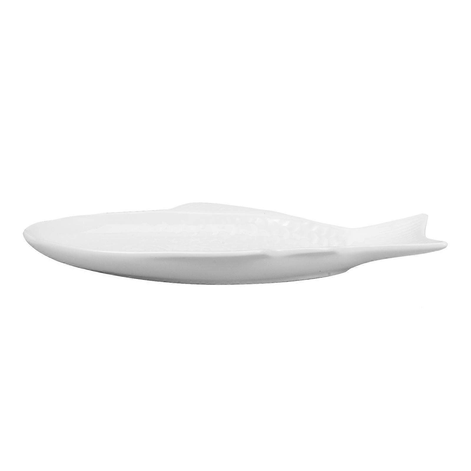 Fish Serving Platter Ceramic Dish for Steaming Fish White