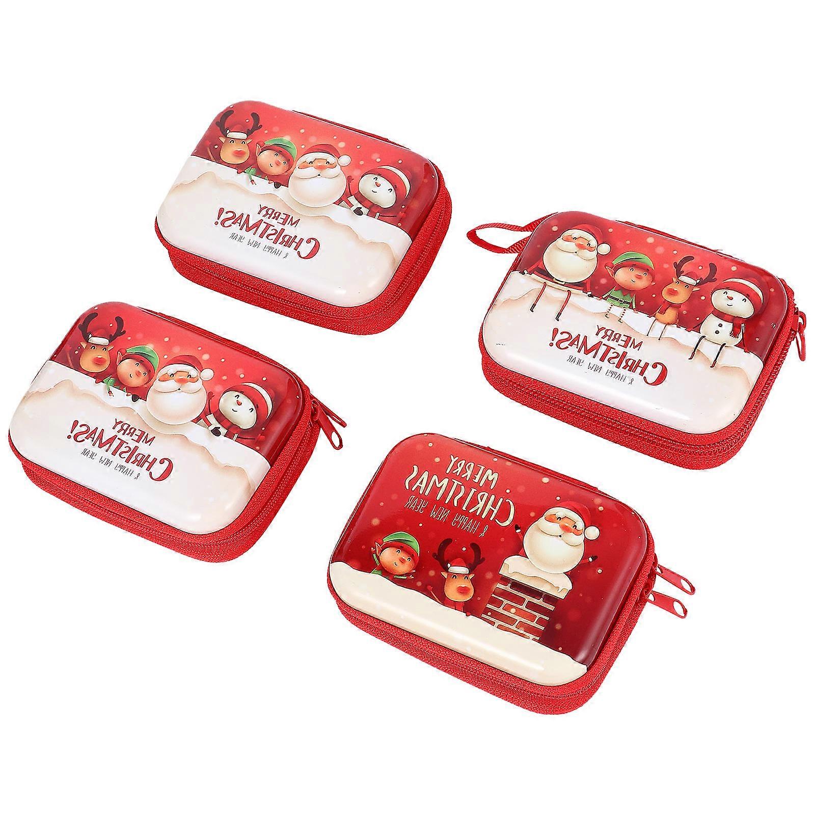 Mini Coin Purse Rectangular Storage Bag for Storing 4Pcs Christmas Theme