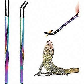 Säker reptilmatning och halkfritt grepp - 2 st rostfria ståltänger med gummispetsar, 25 cm rak och böjd pincett