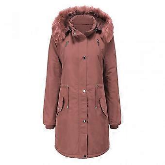 Womens Warm Mid-Length Hooded Cotton Coat With Detachable Faux Fur Trim Plus Size Loose Fit Winter Jacket