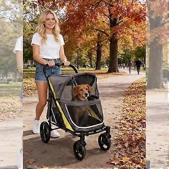 2-in-1-Hundewagen, faltbarer Hunde-Buggy für große und mittelgroße Hunde und Katzen, Haustiere, Buggy mit Netzgitter, Getränkehalter, verstellbar.