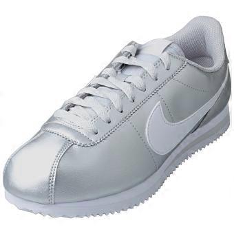 Baskets Nike Cortez pour femme, couleur argent et blanc